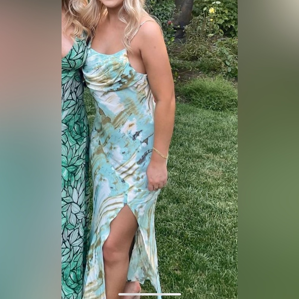 Hello Molly green pastel pattern midi dress